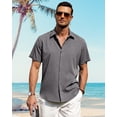 thumbnail image 3 of Camisa J.VER para hombre, lino y algodón, manga corta, casual, gris y azul, 3 of 5