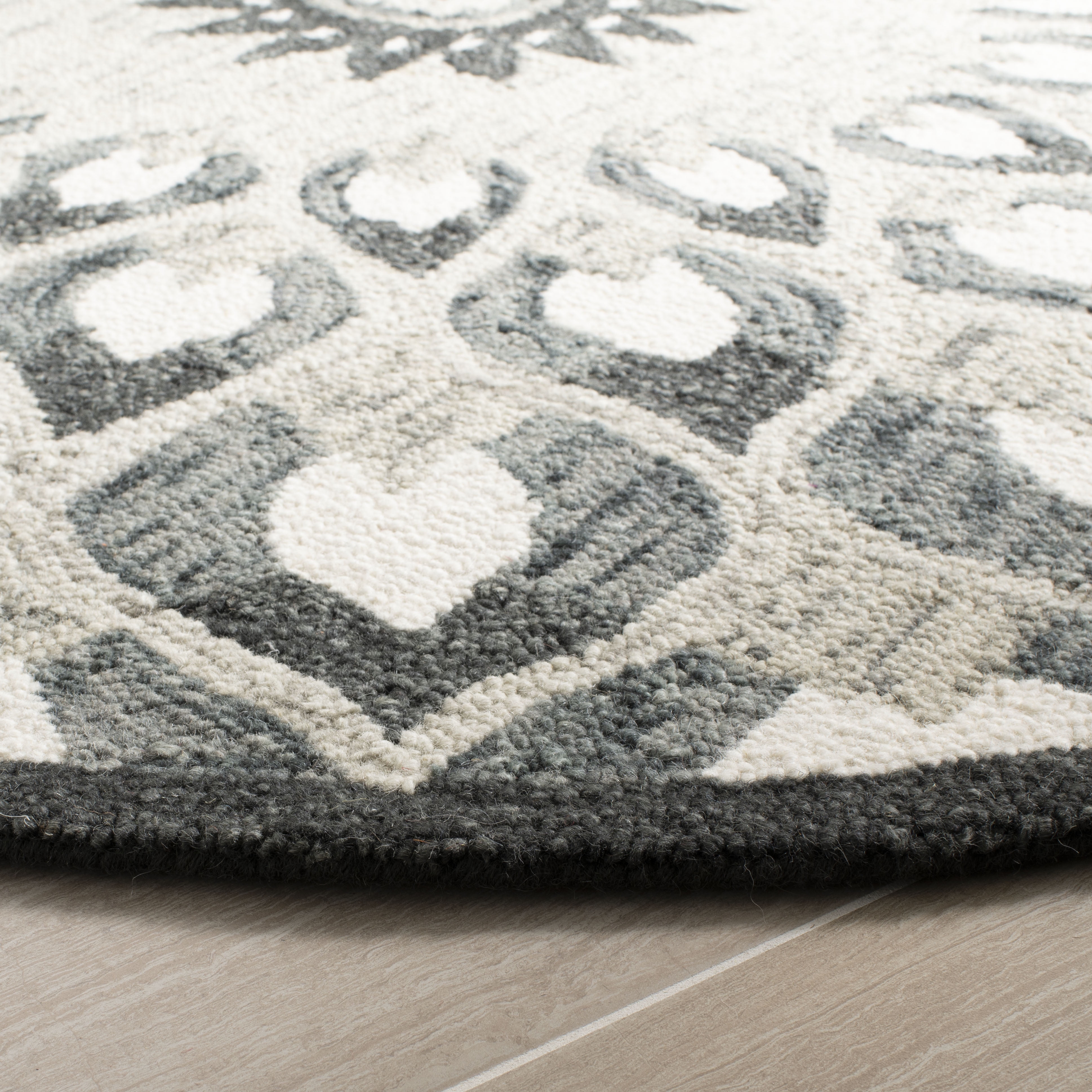 SAFAVIEH Novelty Rosalin Geometric Area Rug, Charcoal/Ivory, 9' x 9' Round