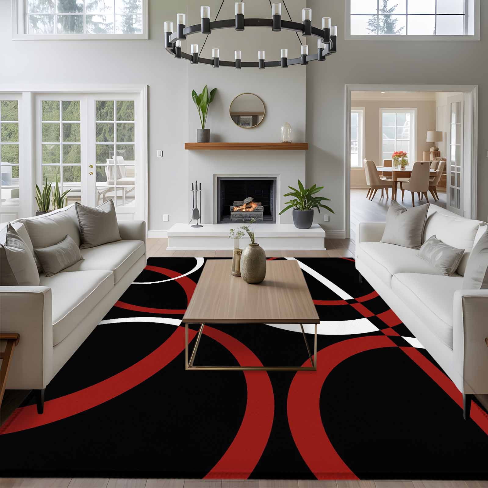 6x9 Area Rugs for Living Room, Red Geometric Non Slip Area Rugs for Kitchen Bedroom Entryway, Vintage Abstract Stripes Aesthetic Art Washable Carpet Runner Rug Floor Mats for Bedroom Home Decor