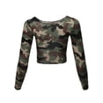 thumbnail image 3 of A2Y Women's Basic Solid Stretchable Scoop Neck Long Sleeve Crop Top Camo Green XL, 3 of 3