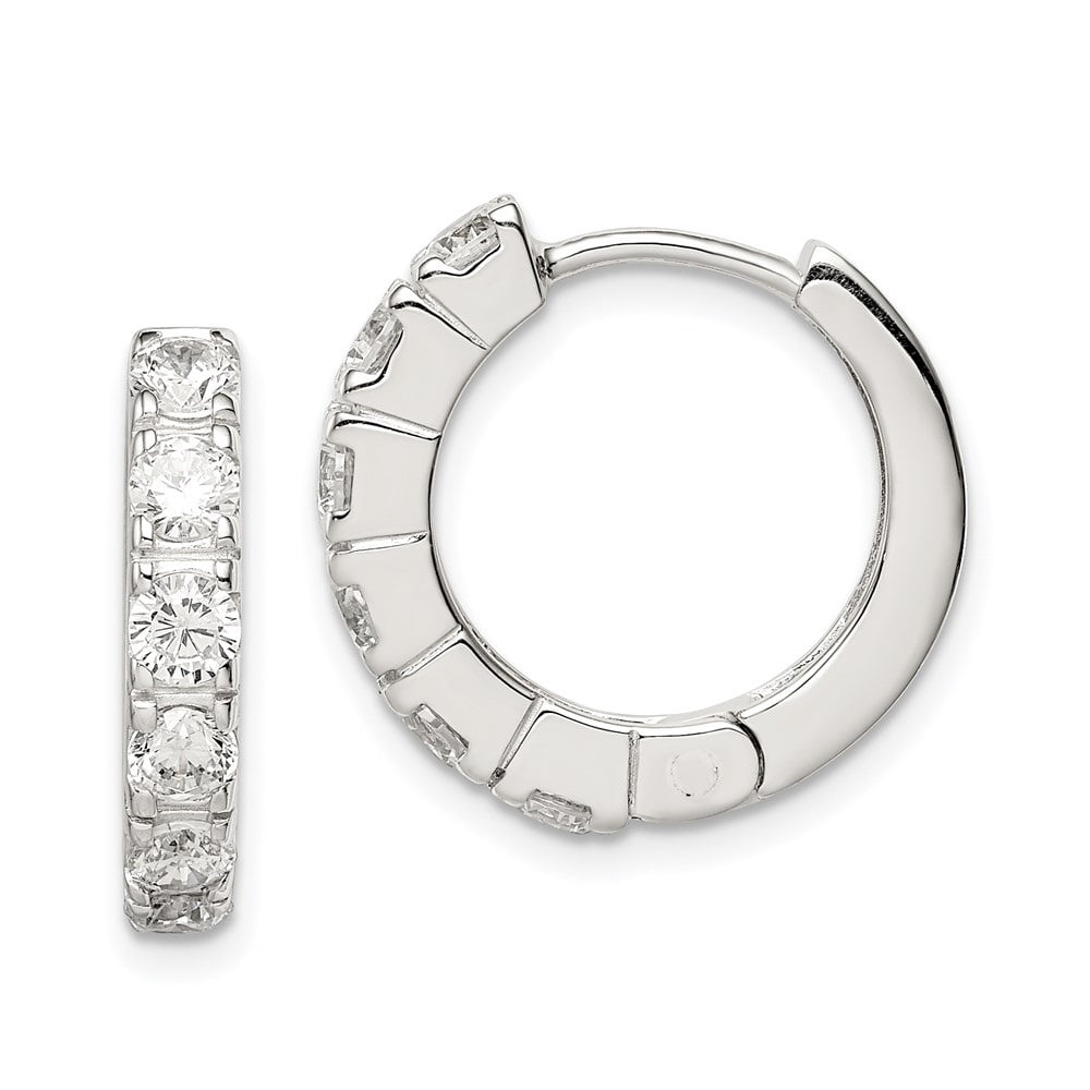 925 Sterling Silver Cubic Zirconia In and Out Hinged Hoop Earrings for Women L-18 mm, W-20 mm 