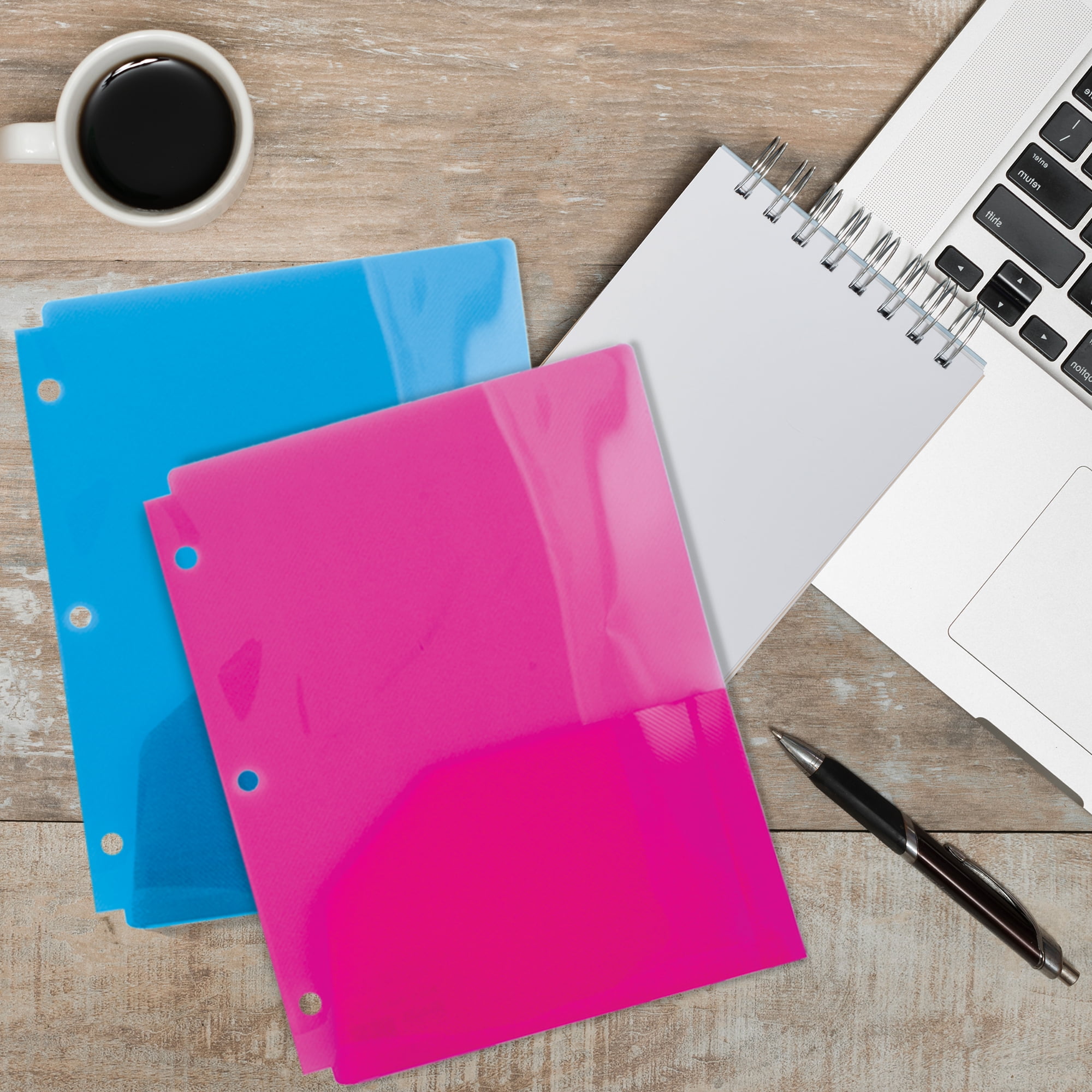 BAZIC 2 Pockets Poly Folder Portfolio, 3 Hole Document Folders, 6-Pack