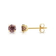 thumbnail image 3 of Tilo Jewelry 10K Yellow Gold Pink Round Stud Post Earrings with Cubic Zirconia CZ Birthstone | June-Alexandrite | Women, Men, Unisex, 3 of 11