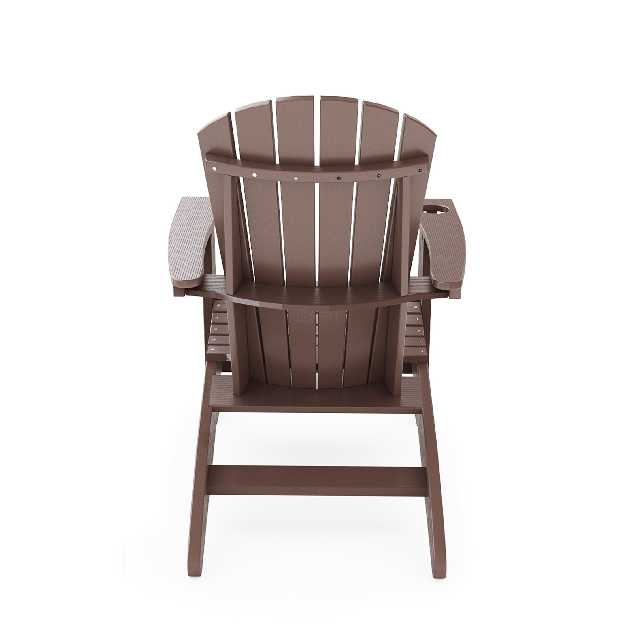 JERFIT Adirondack Chair, Outdoor Patio Chair with Cup Holder, All-Weather HDPE Poly Lumber, Brown, for Garden, Poolside, Deck