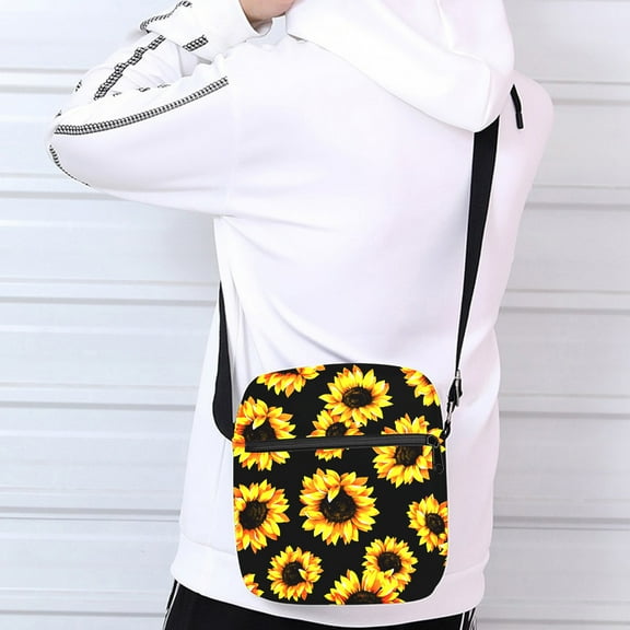 ALIKPOP Sunflower Print Crossbody Bag – Stylish Black Shoulder Sling Handbag With Adjustable Strap, Vibrant Yellow Sunflower Design, Perfect For Casual Outings And Travel, Sunflower Purse