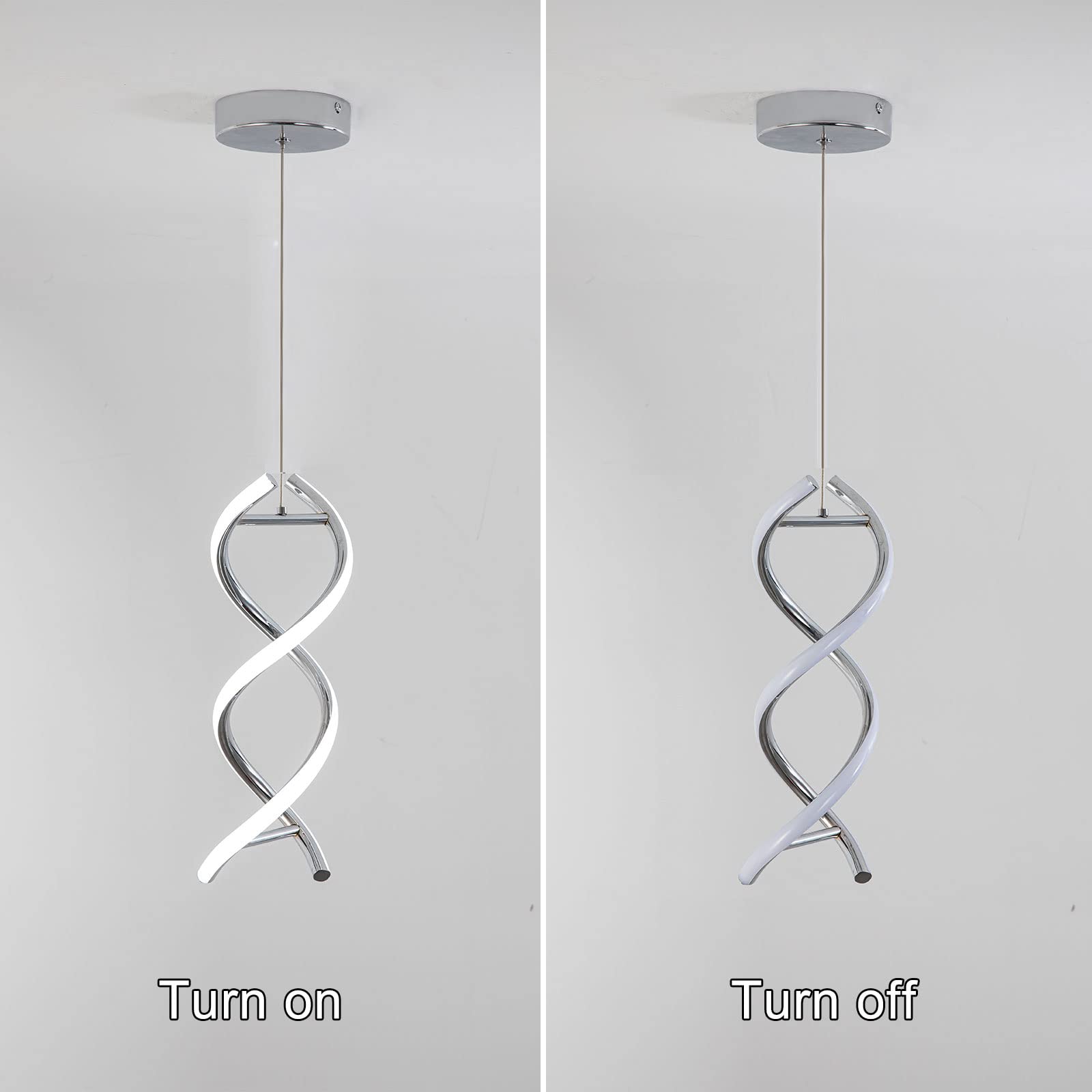 ADISUN Led Pendant Light Spiral Ceiling Lights Fixture Modern Hanging Lamp Adjustable Island Light Cool White Light for Living Room Bedroom Kitchen, Chrome
