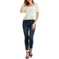 thumbnail image 2 of INSPIRE CHIC Women's Ruffle Peplum Square Neck Flare Short Sleeve Crop Smocked Blouse M White, 2 of 7