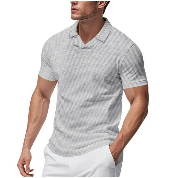 Collared Muscle Polo Shirts Men Slim Fit Textured Knit Polo Shirts Short Sleeve Button Down Shirts Casual Stylish Gray XL