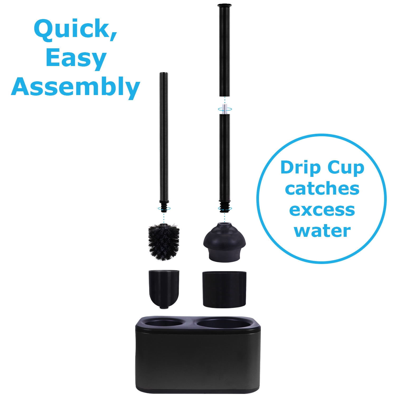 modern sleek toilet bowl brush and Toilet plunger combo - Black