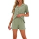 thumbnail image 1 of Conjunto de pijamas para mujeres INSPIRE CHIC 100% algodón, con botones, cuello de muesca, ropa de dormir de manga corta, traje de 2 piezas con bolsillos, talla XL, verde, 1 of 6