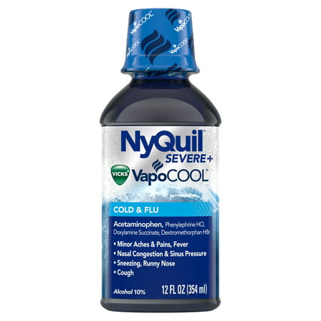 NyQuil SEVERE with Vicks VapoCOOL Cough, Cold & Flu Relief, 12 Fl Oz - Relieves Nighttime Sore Throat, Fever, and Congestion, Count: (Best Alcoholic Drink For Sore Throat And Cough)
