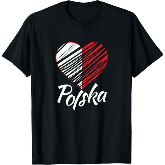Polish American Heart T-Shirt Poland Polska Shirt T-ShirtPure cotton short-sleeved shirts for both men and women