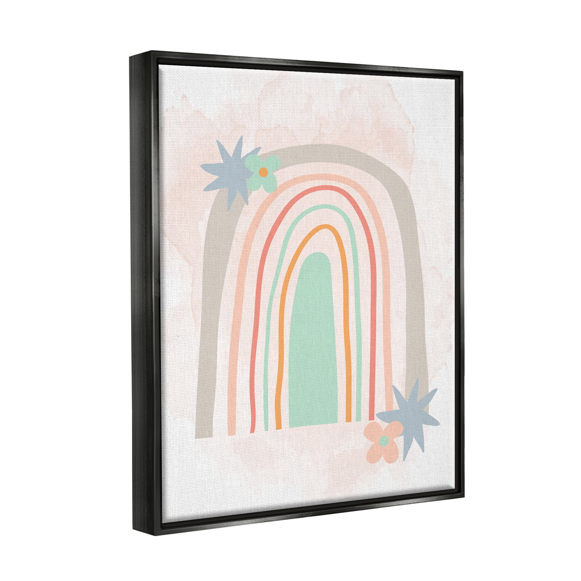 Stupell Whimsical Wavy Rainbow Star Shapes Landscape Painting Black Floater Framed Art Print Wall Art
