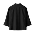 thumbnail image 6 of Women's Cotton Linen Button Down Shirts Casual 3/4 Sleeve Double-Breasted Collared Work Blouses Lightweight Cardigan Black S, 6 of 7