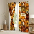 thumbnail image 3 of Manfei Orange Fall Pumpkin Blackout Curtains Set of 2 (52x84 Each),Patchwork Geometric Plaid Window Curtains,Rustic Farmhouse Cabin Curtains and Drapes For Men Women,Microfiber Bedroom Decor, 3 of 6