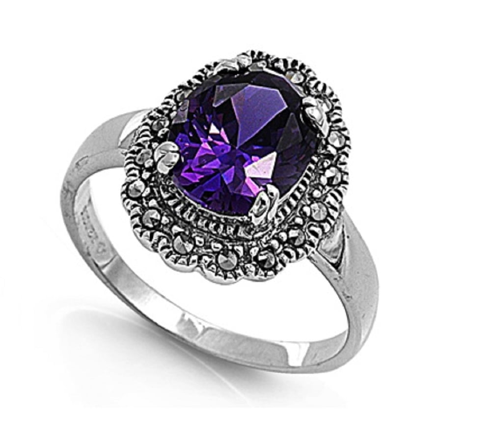 Simulated Amethyst Cubic Zirconia Simulated Marcasite Vintage