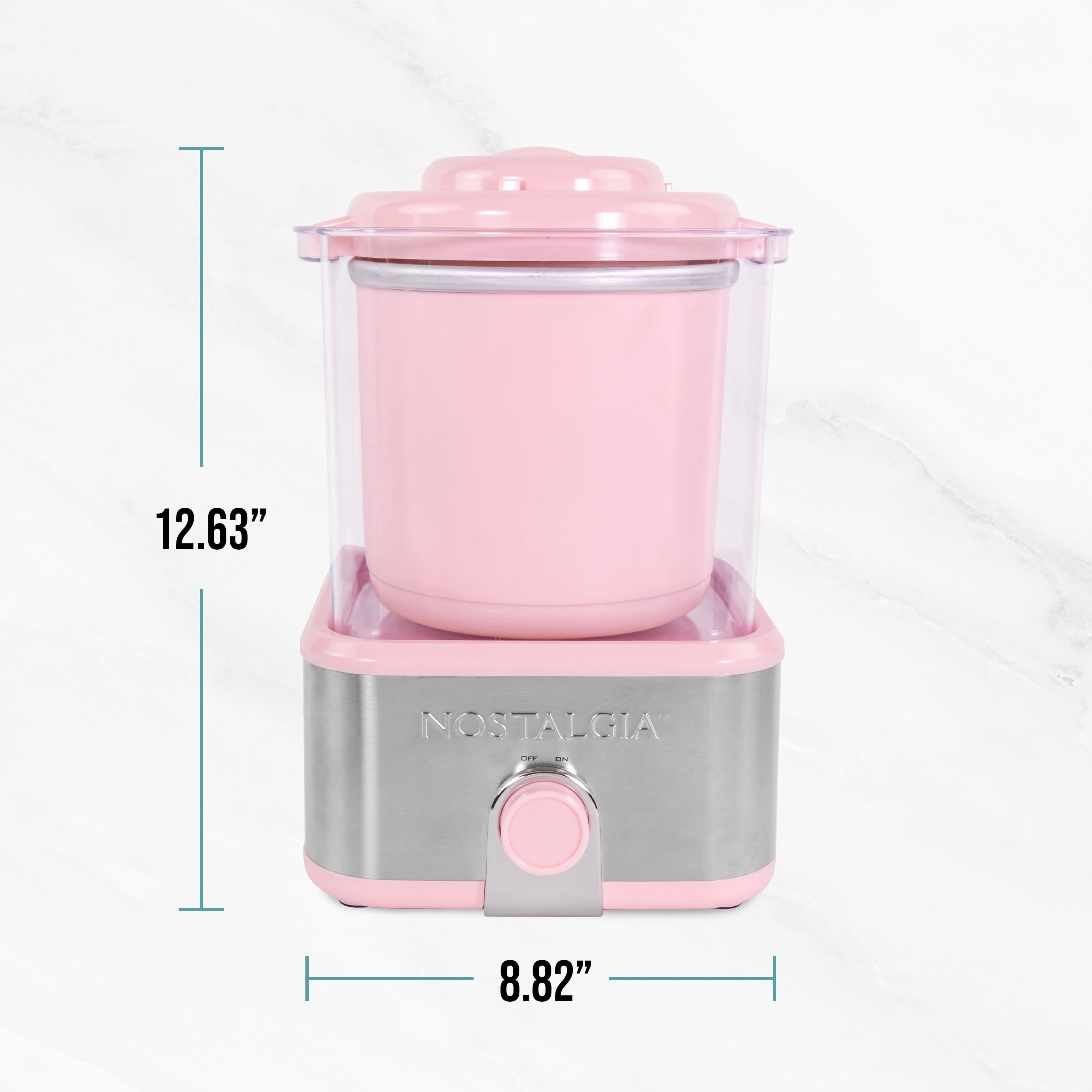 Nostalgia Electric Ice Cream Maker with 2-Qt Double Insulated Gel Canister & Stainless Steel Base - Makes Sorbet, Soft Serve, and Frozen Yogurt - Pink