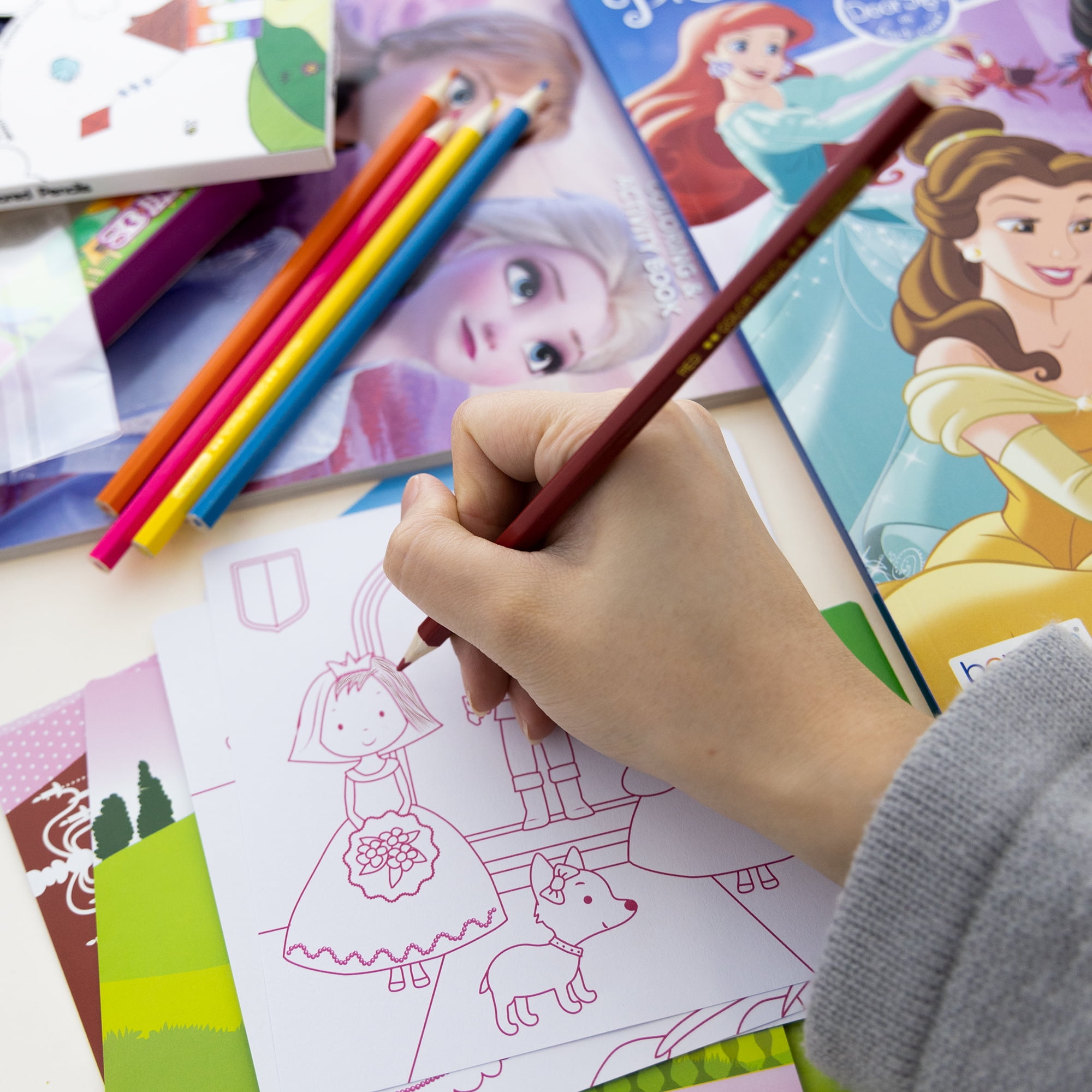 Princess Coloring and Activity Book Set, Include 3 Books, Colored Pencil & Sticker Adult Tween Child