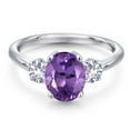 thumbnail image 3 of Gem Stone King 925 Sterling Silver Purple Amethyst and White Created Sapphire Engagement Ring for Women | 2.10 Cttw | Oval 9X7MM | Gemstone February Birthstone | Size 7, 3 of 6
