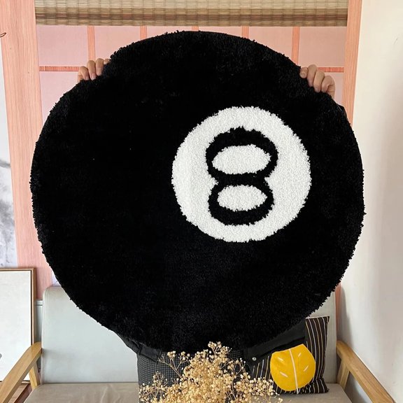 LAKEA 8 Ball Rug Black Round Rug Carpet Non-Slip Flocking Floor Area Rug Bath Mat for Living Room Bathroom Decor Room Home Decor