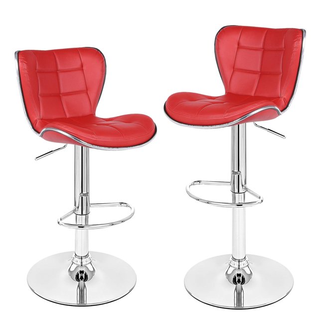 Bronte Living Leatherette Bar Stool 360 Swivel, Adjustable Height 24" to 33" High Backrest, with Hard Floor Protection Rubber Band - Series Susan (Set of 2)