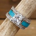 thumbnail image 2 of Zhuge 1 Piece Size 9 Vintage-Style Faux Turquoise Rhinestone Ring, Retro Engagement/Wedding Band, Artisanal Jewelry with Antique Charm, 2 of 2