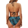 thumbnail image 6 of Uourmeti Women's Halter Neck Two Piece Bikini Set - Kintsugi-Inspired Teal & Gold Marble Print - Sexy Tie Side Swimsuit for Beach Vacation & Pool Party, 6 of 9