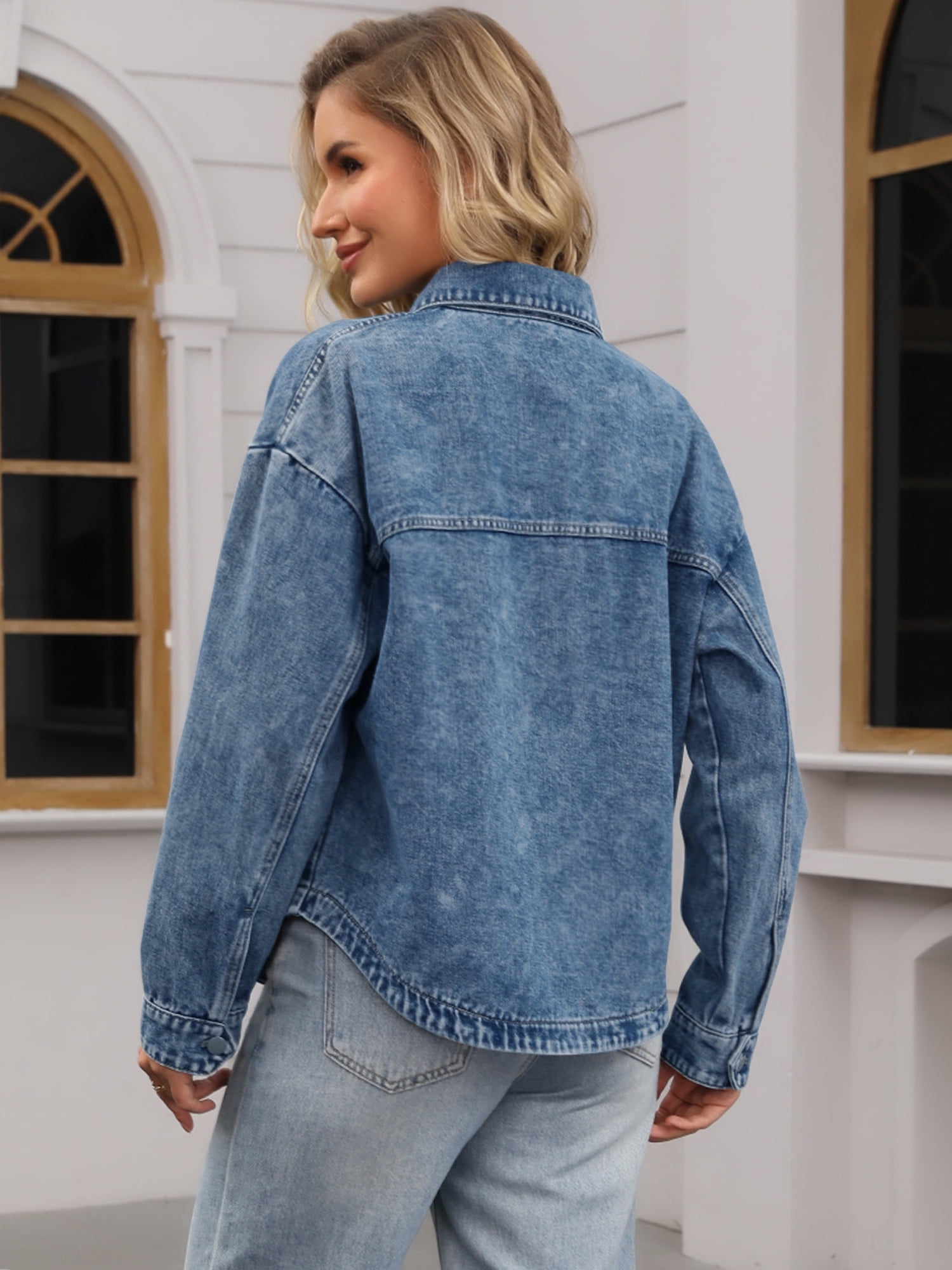 DARING DIVA Women's Long Sleeve Button Down Pockets Western Denim Jacket L Gray Blue