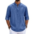 thumbnail image 2 of Evdexr Linen Shirts Mens Henley 3/4 Sleeve T-Shirt 2026 Summer Collarless Vacation Tops Solid Button Up Lightweight Beach Shirt XL, 2 of 5