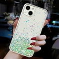 thumbnail image 2 of Designed for iPhone 14 Bling Glitter Case Glow in The Dark Funny Moving Liquid Shiny Sparkle Flowing Quicksands Waterfall Noctilucent Fluorescent for Women Girls Case,Green, 2 of 5