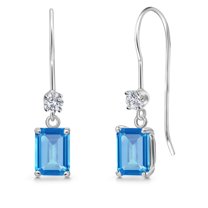 Gem Stone King 14K White Gold Swiss Blue Topaz and Lab Grown Diamond Earrings for Women | 1.53 Cttw | Gemstone November Birthstone | Octagon 6X4MM