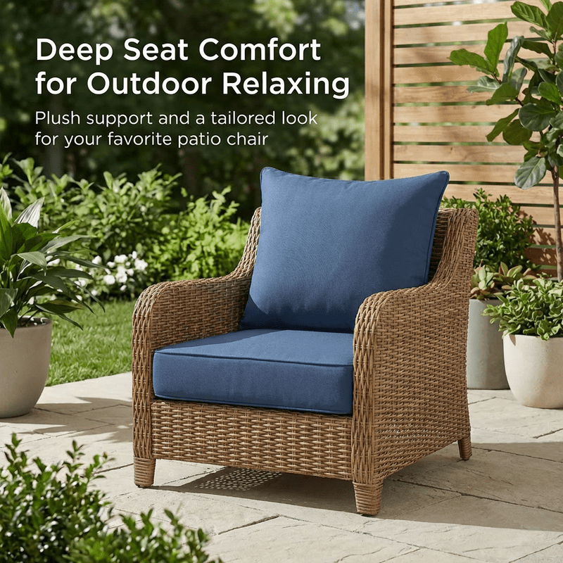 24 x 24 in Outdoor Olefin Patio Cushion Set with Back Pillow, 6 in Thick, Water- and Fade-Resistant, Navy Blue