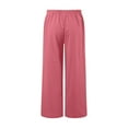 thumbnail image 5 of Pantalones palazzo de lino de verano para mujer: pierna ancha y fluida, cintura elástica con cordón, bolsillos laterales, ropa informal de playa., 5 of 5