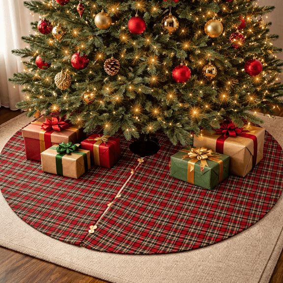 Highland Holiday Decor Plaid Design Christmas Tree Skirt, One Piece