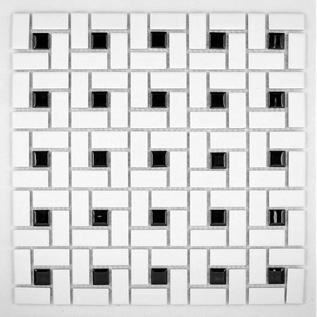 spiral pattern porcelain pinwheel mosaic tile matte white with shiny black
