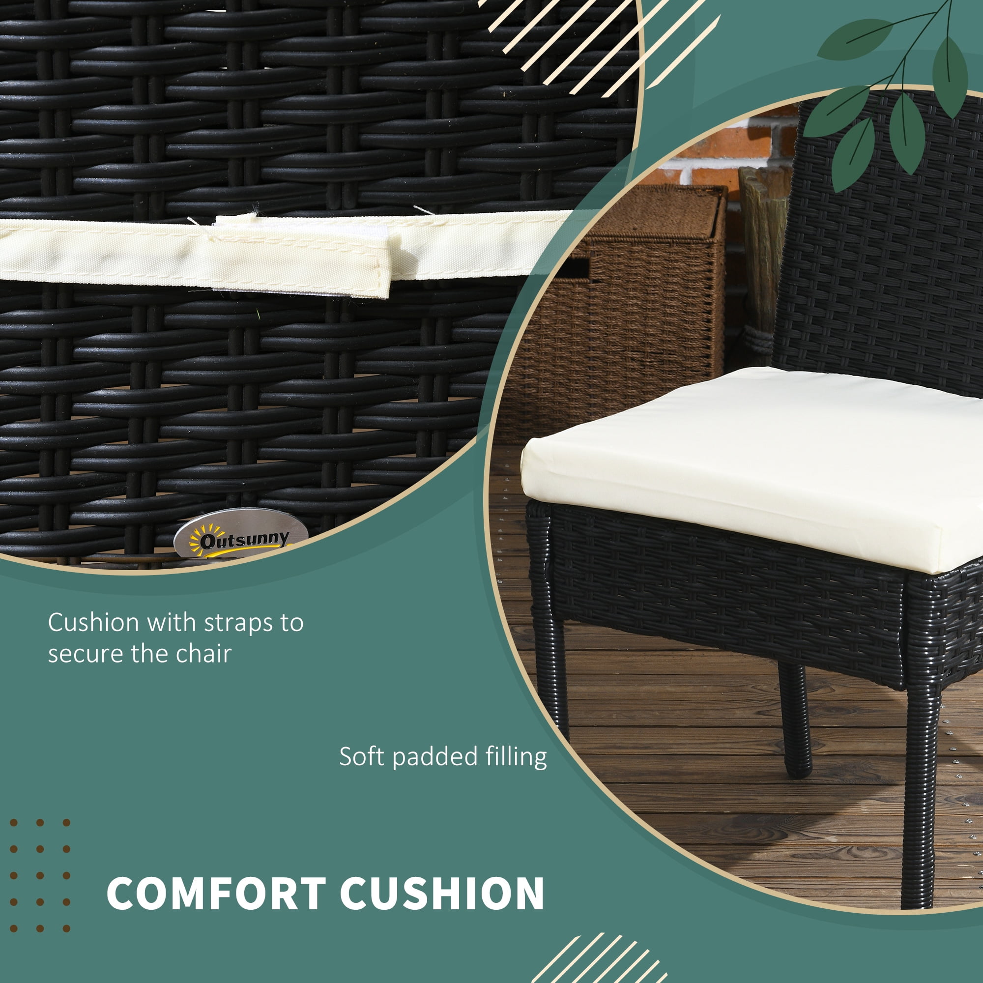 Outsunny 4 Outdoor Dining Chairs, Cushioned Patio Wicker Dining Chairs, Black