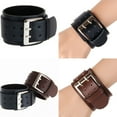 thumbnail image 3 of Pulsera de cuero de doble capa con hebilla grande y cadena de mano para hombre (negra), 3 of 7