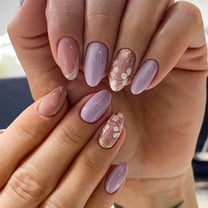 Ocean Shell Press on Nails French Tip Fake Nails with Star Pearl Design 3D Summer Glue on Nails Medium Almond False Nails Glossy Artificial Acrylic Full Cover Stick on Nails for Women Manicure 24Pcs