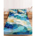 thumbnail image 2 of Cal.King Size Fitted Sheet Set - Blue Green Geometric 3 Piece Bedding Sets 16" Deep Pocket Fitted Sheet with 2 Pillowcases, Stained Glass Abstract Chic Art Brushed Microfiber Hotel Luxury Bed Sheets, 2 of 9