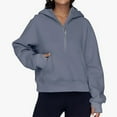 thumbnail image 2 of UJNDER Women's Hooded Zip Up Sweatshirt with Pockets Loose Fit Casual Long Sleeve Fall Winter Blue L, 2 of 5