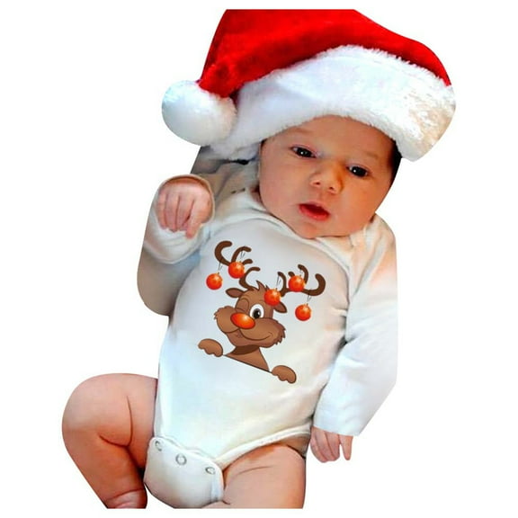 DHFJKG Toddlers Boys Bodysuit Funny Letter Printed Cute Christmas Santa Long Sleeve Onesie Baby Onesies Unisex 9-12 Months