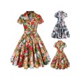 thumbnail image 3 of Gvmfive Women Vintage Floral Print Dress Short Sleeve Evening Party Skater Dress, 3 of 6