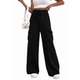 thumbnail image 3 of Women'S Plus Size Drawstring Running Sweatpants Loose Fit Wide Leg Pure Color Athletic Trousers Black L, 3 of 8
