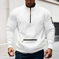 thumbnail image 3 of ZCFZJW Quarter Zip Cargo Sweatshirt for Men Big and Tall Regular Fit Casual Long Sleeve Stand Collar Pullover Tops with Multi-Pockets White XXL, 3 of 5