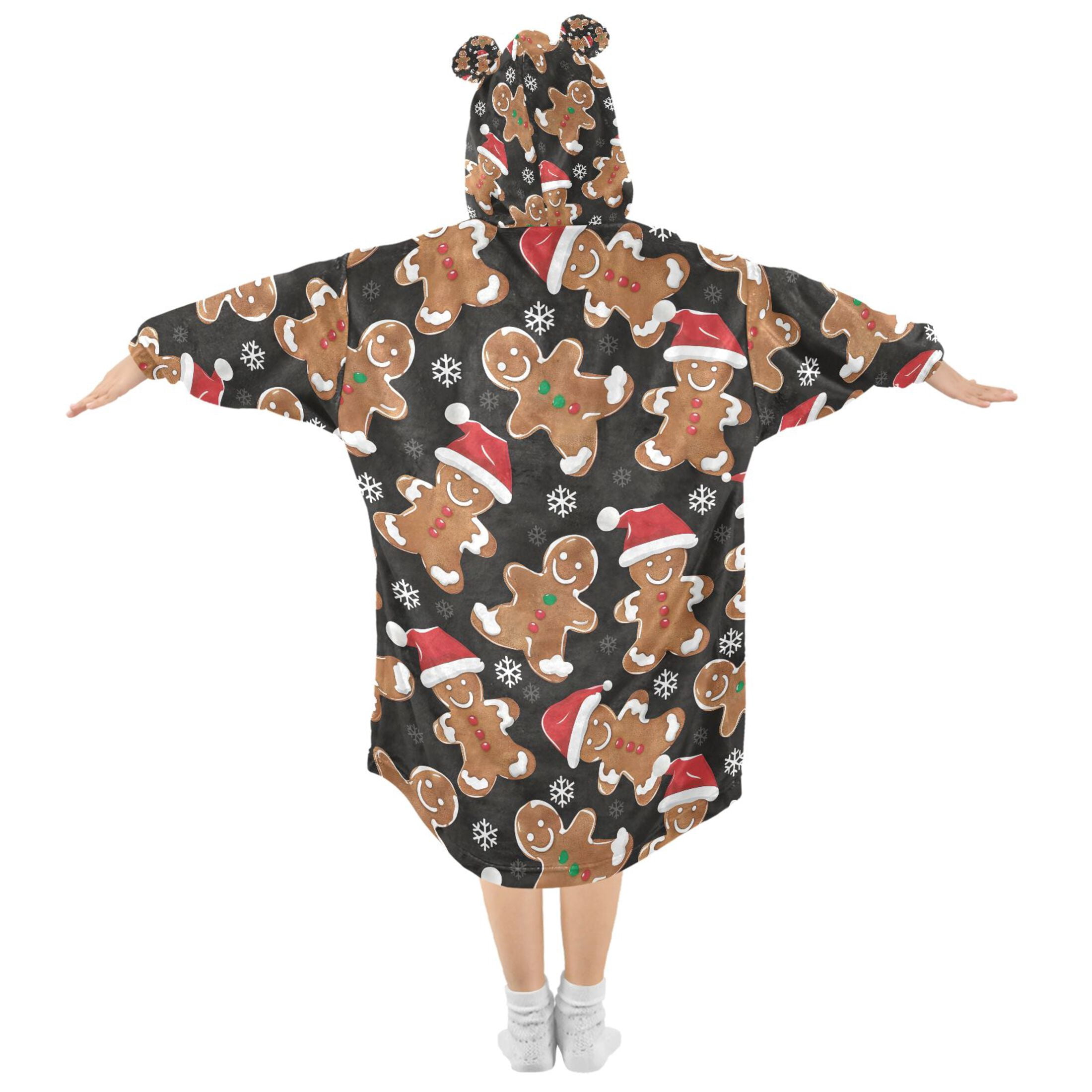 joogoo Wearable Blanket Hoodie for Gingerbread Man Christmas Oversized Sherpa Hooded 3-14 YR M