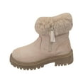 thumbnail image 6 of Women's Winter Boots Suede Plush Warm Lug Sole Zipper Ankle Snow Booties Casual Platform Round Toe Short Chelsea Boots White Size 9, 6 of 7