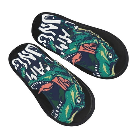 

KLL hungry Tyrannosaurus Slippers For Women Men House Slip On Indoor Outdoor Bedroom Furry Fleece Lined Ladies Comfy Anti-Skid Rubber Hard Sole-Large