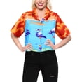 thumbnail image 4 of HAPPY BAY Hawaiian Shirts Womens Casual Summer Button Down Beach Party Blouse Shirt Tropical Blouses Short Sleeve Vacation Dress Tee Shirts Dresses for Women S Blue Flamingo, Orange, 4 of 5