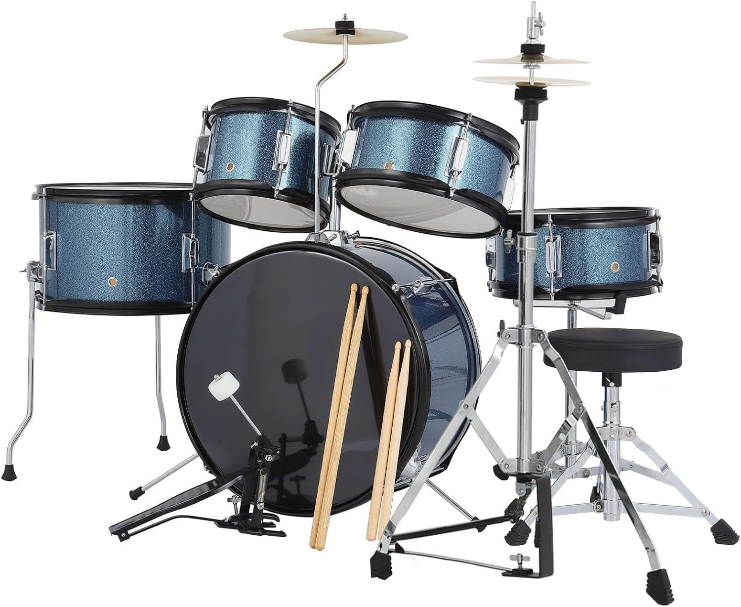 TEQIN Kids Drum Set,Junior Drum Kit,Drum Set for Musical Instruments,Full 16in Youth Drum Set With Bass Drum,Tom, Snare Drum,Hi-Hat,Cymbal and Drum Pedal for Beginner,5-Piece for Beginners