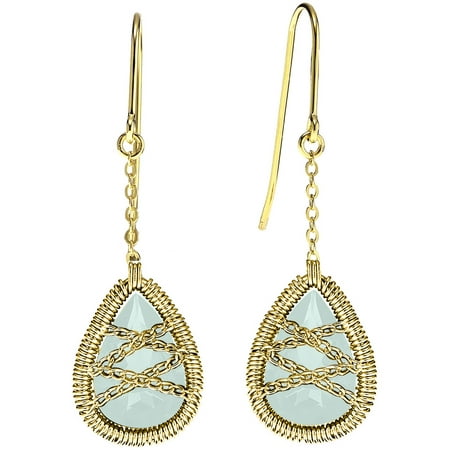 5th & Main 18kt Gold over Sterling Silver Hand-Wrapped Dangle Teardrop Chalcedony Stone Earrings